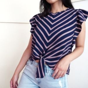 3/$15 Striped Ruffle Sleeves Casual Blouse